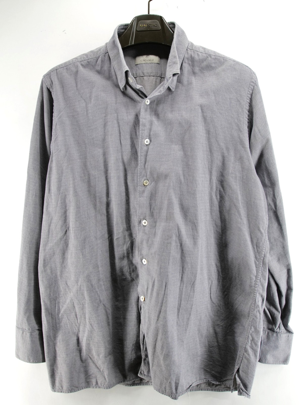 Canali Button-Up Shirt Mens XL Gray Check Plaid Made in Italy